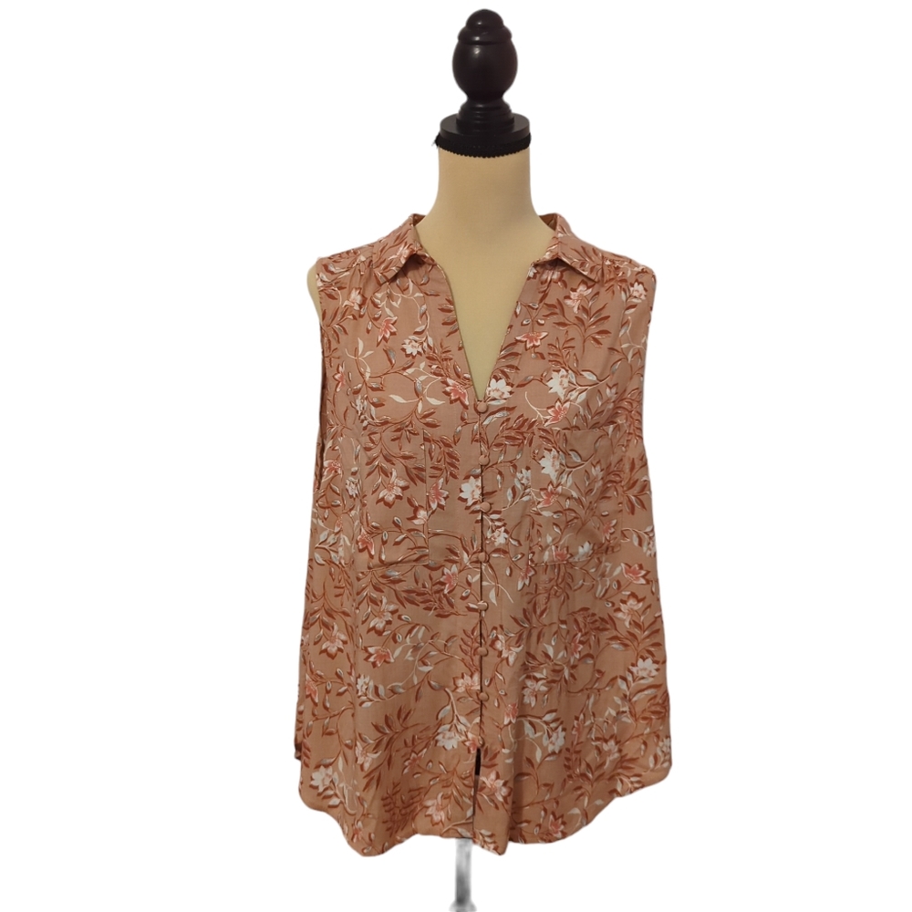 Dusty Pink Sleeveless Top Floral Pattern Long Back XL Size Extra Large Blouse